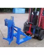 GRAB-O-MATIC TWIN HEAD DRUM HANDLER ATTACHED TO FORKLIFT TRUCK