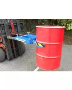 GRAB-O-MATIC LTDH-1 SINGLE STEEL DRUM HANDLER ATTACHED TO A FORKLIFT TRUCK