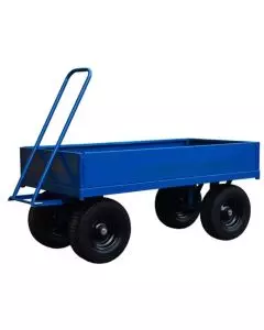 Turntable truck with 200mm high steel sides, durable platform, and heavy-duty wheels for transporting materials securely in industrial and warehouse settings